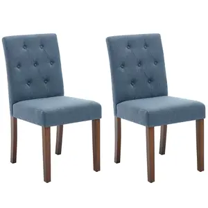 【GARVEE】Set of 2 Modern Tufted Linen Dining Chairs, High Back Parsons Side Chairs, Soft Upholstery with Sturdy Wood Legs, Comfortable Accent Chairs for Dining Room Living Room Restaurant Apartment