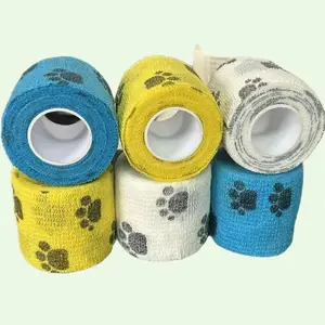 VitPaws Pet Wrap, Self-Adhesive, Only Sticks to Itself, Non-Woven Tape for Dog Legs, Paws, Wounds, First Aid Cohesive Gauze for Horse, Cat, Bird, Animal, 6 Rolls, 2 Inch, Pawprints