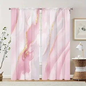 2Pcs Pink marble texture print curtains, Easy Install Curtain, suitable for bedroom,living room kitchen decoration,home decoration,window decoration