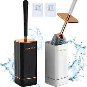 Aokala Toilet Brush Set with Holder, Bathroom Brush Cleaner, Silicone Long Handle, Ergonomic Design, Durable Deep Cleaning, Ideal for Bathroom, Restroom, Halloween & Christmas Decor