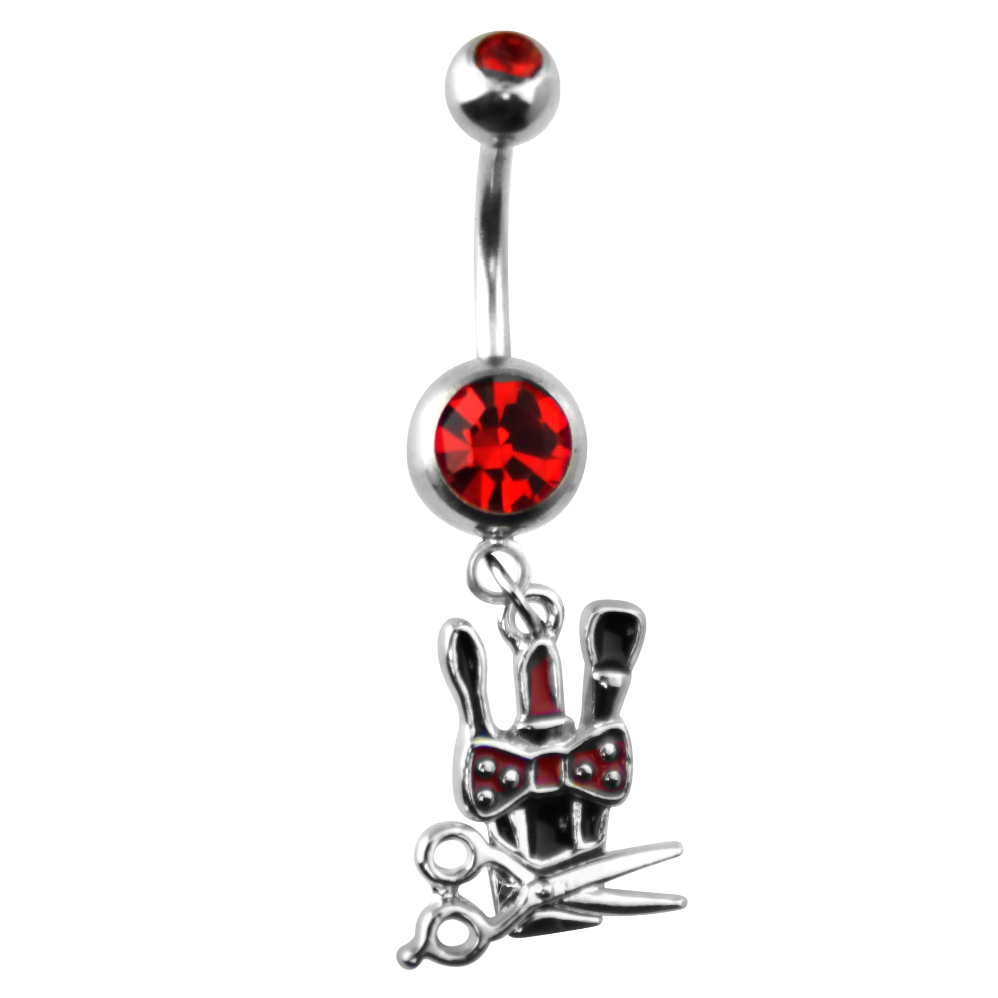 Beauty Stylist Red CZ Dangle Stainless Steel Belly Button Ring