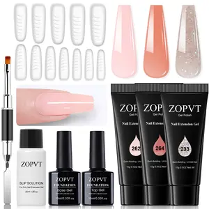 Zopvt Nail Extension Gel Set, Nude Glitter Colors, 15g X 3, Includes Base Coat & Top Coat, Beginner Friendly Manicure Kit