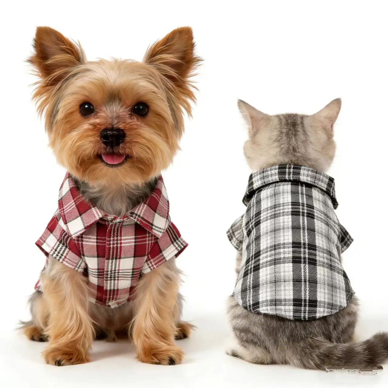 Pet Plaid Shirts Set of 2, Classic Grid Pattern Top for Cats & Dogs, Breathable Soft Fabric for Small Medium Sized Dogs Clothes, Puppy Clothes, Husky Clothes
