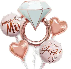 Diamond Ring Foil Balloon Set, 5pcs Bridal Shower Supplies for Bridal Shower Bride to be Party Wedding Engagement Decoration