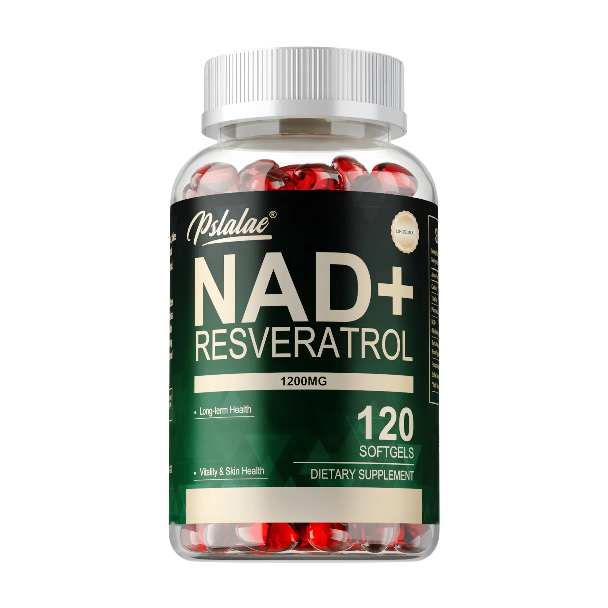 120 Pslalae Coenzyme A + Resveratrol Dietary Capsules to support skin and overall health.