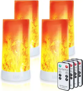 4X LED Flame Effect Light , USB Rechargeable 4 Modes Flickering Flame Candle Lantern with Remote Timer Gravity Sensing Effect  Base  Dimmable Outdoor Hanging Lamps Camping