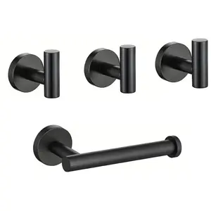 4Pcs Stainless Steel Toilet Paper Holder Black Wall Mount Tissue Roll Dispenser, Sleek Modern Round Design for Bathroom, Kitchen, Washroom - Easy Installation - Home Improvement. Matte Outdoors