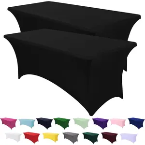 Spandex Table Cover 2 Pack 6FT Black Fitted Tablecloths,Washable Wrinkle Resistant Stretch Table Cloth Rectangle for Display Items,Party Supplies for Adults,Wedding Decorations,Banquet