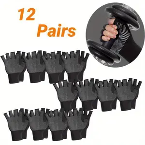 12 pairs of women's non slip fingerless fitness gloves - suitable for outdoor cycling, yoga, weightlifting, Pilates, and sports training