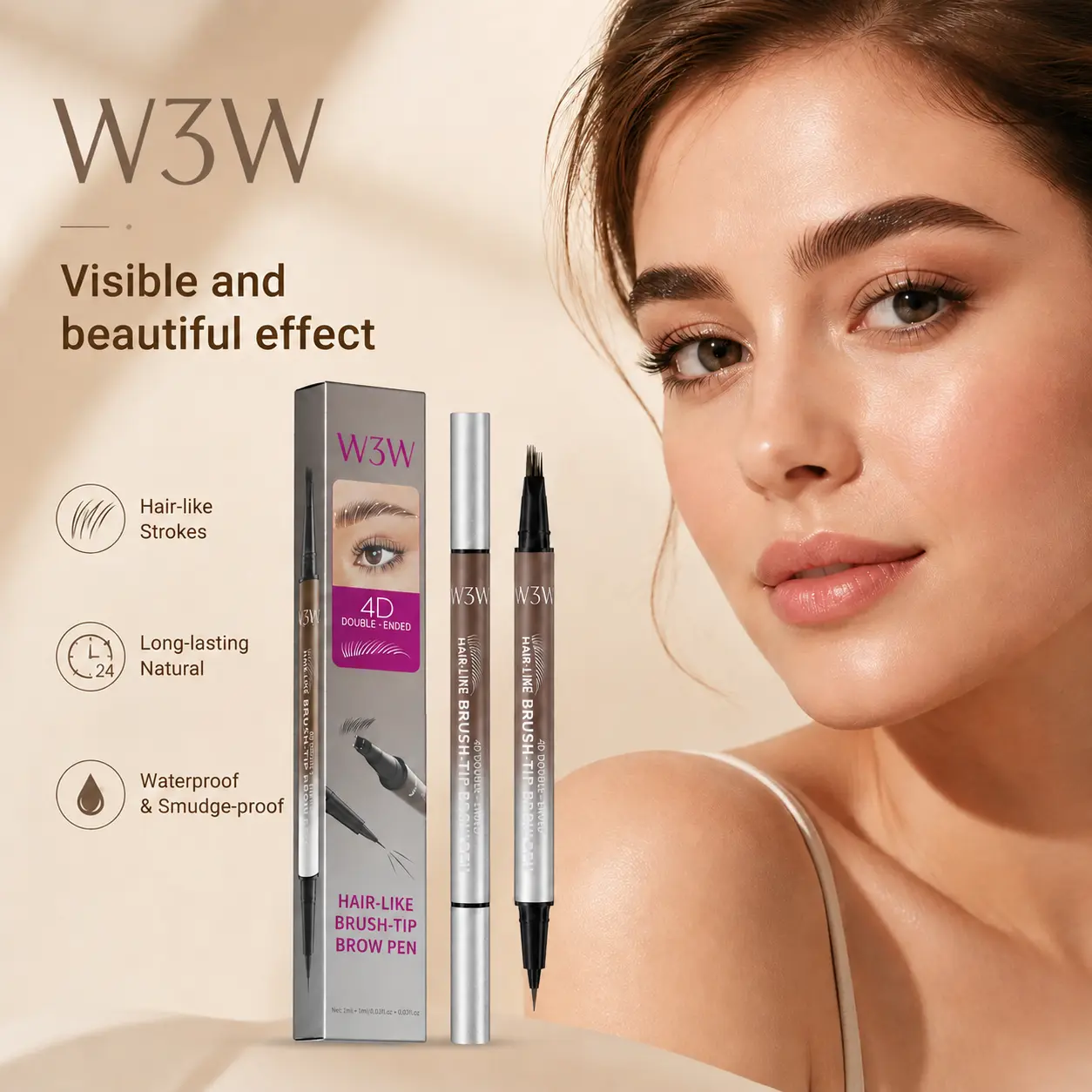 Waterproof Dual-Ended Brow Pen – Ultra-Fine Hair-Like Strokes, Smudge-Proof All Day