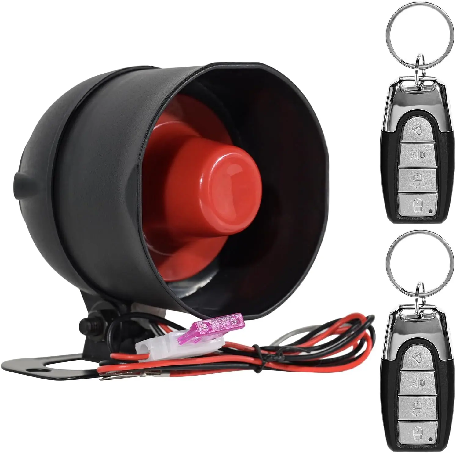12V 20W Universal Car Anti-Theft Alarm System with 2 Remotes, 6 Tones, Loud Alert, Car Warning Siren, Alarm Unit, Adjustable Sensitivity & Easy Install for Vehicle Security Protection