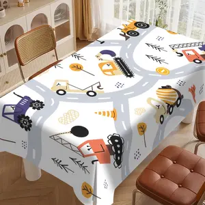 Childish Car Theme Tablecloth, Rectangular Polyester Material, Cartoon Element Decoration, Durable Fabric, Indoor Outdoor Use