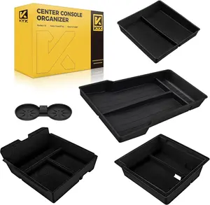 KYX 2024 2025 Tesla Model 3 Highland & 2025 New Model Y Center Console Organizer - Dual-Layer Sliding Storage Box, 5-Piece Set - Black, Not Compatible with Older Model Y 2021-2025