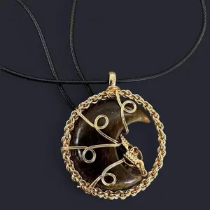 Tiger’s Eye Wire Wrapped Moon Pendant Necklace
