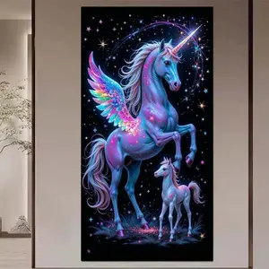 1 set of DIY diamond painting kit, 5D diamond art kit, DIY decoration unicorn, starry sky, galaxy, wings mosaic, diamond art, DIY art home decoration, Animals