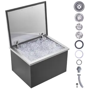 VEVOR Drop in Ice Chest,  20"L x 16"W x 13"H Stainless Steel Ice Cooler, Commercial Ice Bin with Hinged Cover, 40 qt Outdoor Kitchen Ice Bar, Drain-pipe and Drain Plug Included, for Cold Wine Beer