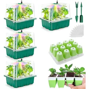 4/6 Pack Seed Starter Tray with Grow Light, Indoor Seed Starter Kit, Flexible Silicone Seedling Trays, Germination Tray with Humidity Dome, Pot, Grow Light for Seedlings