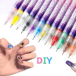 Nail Art Pens Kit - 12 Vibrant Colors Quick Dry Waterproof Paint Markers for DIY 3D Nail Design, Dotting Floral Hook Line Drawing - Manicure Tools for Women Girls, Home Salon Use, Christmas Birthday Gifts French Drying Cutics Acrylic