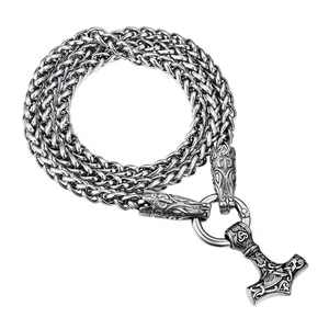 Norse Viking For Men Women  Vintage Thor Hammer/thor Axe/raven/odin Necklace Black/gold Plated 316l Stainless Steel Pendant Chain Come With Box