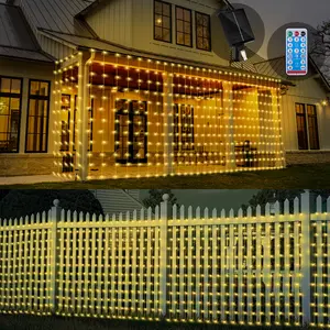 Liveasily Outdoor Waterproof Solar Curtain Lights, 8 Modes Solar String Light,  Solar Romote-controlled Outdoor Light Decoration for Gazebo Eave Fence