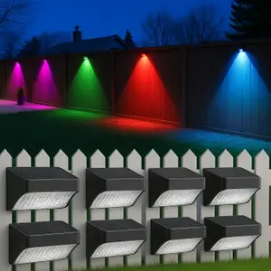 Gift Sale｜50% OFF Solar Fence Lights - Waterproof & Durable RGB 10 Modes Outdoor Lighting for Fences Decks Patios and Yards IP65 Rated Easy Install No Wiring Needed
