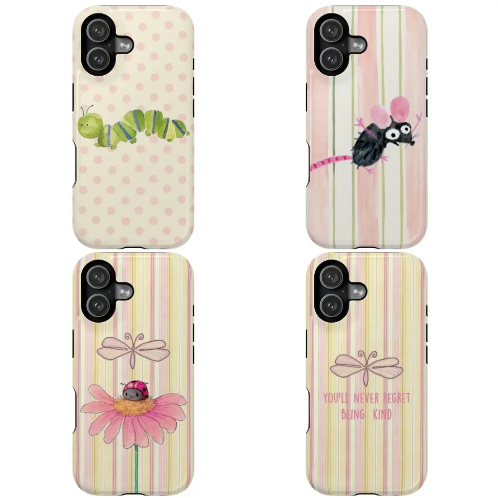 Whimsical Cottagecore Watercolor Phone Case |   Aesthetic Hand-drawn Caterpillar & Mouse Design |   Soft Pastel Striped Phone Cover |   Cute Nature-Inspired Gift for Her for iPhone 17 16 15 14 13 12 11 Max Pro Samsung Galaxy