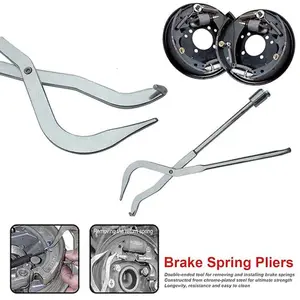 Brake Spring Pliers for Drum Brakes Tool - Durable Silver Construction with Versatile Socket & Notched Ends for Easy Installation & Removal