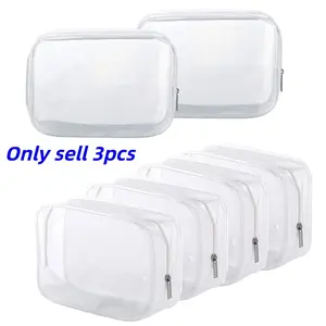 3pcs Waterproof Transparent Cosmetic Bags, PVC Zipper Travel Makeup Organizer, Toothbrush Holder, Portable Beauty Storage Bag, Makeup Pouch, Cosmetics Organizer