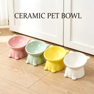 High-Quality Ceramic Cat Bowl, Inclined Design, Suitable for Kittens and Puppies, Durable Pet Feeding Bowl, Easy to Clean