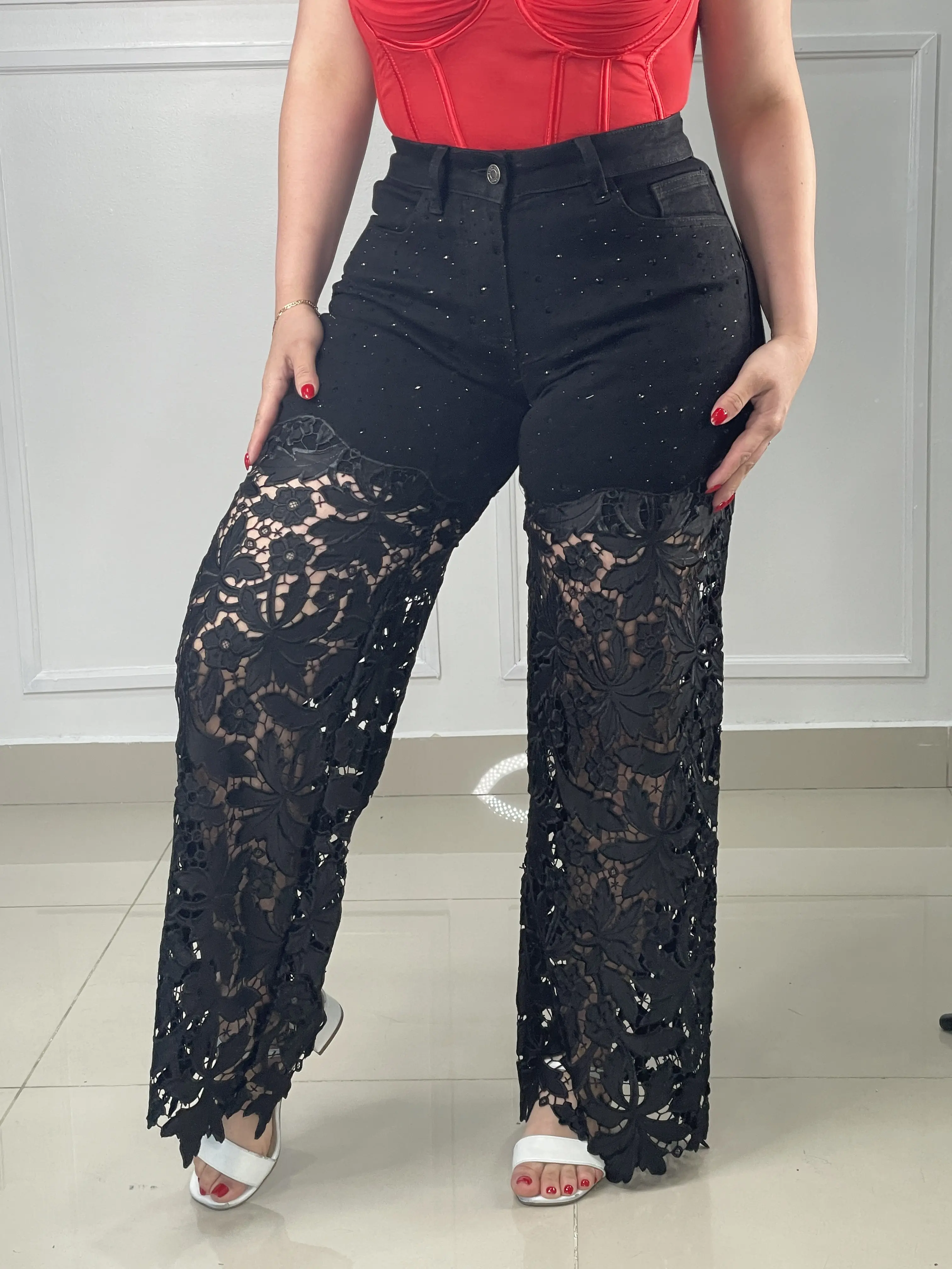 Linda's Denim & Lace Straight Jeans