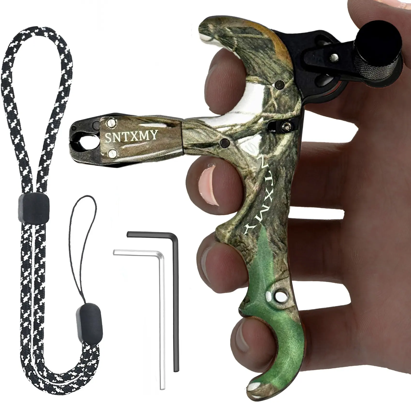 360 Rotatable 4-finger Bow Release Camo Tool with Automatic Jaw Closure & Adjustable Sensitivity Archery Release Aid Tool