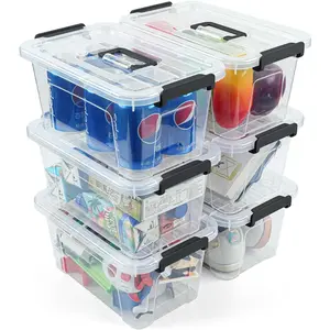 Plastic Storage Bins with Lids 6 Pack Storage Organizer, 7 Quart Stackable Storage Bins with Buckle-Up Latches and Handle Storage Totes for Home Office Pantry Organization, Clear Lids