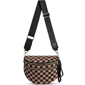 Checkered Nylon Crossbody Bag Bum Bag for Women Mom Spacious Checkered Crossbody Purses  Handbag