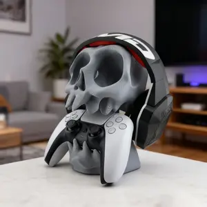 Unique 3D Printed Skull Design Game Controller Holder,2-in-1 Multifunctional Stand Holder For Both Headphone & Game Controller,Decorative Organizer Mount