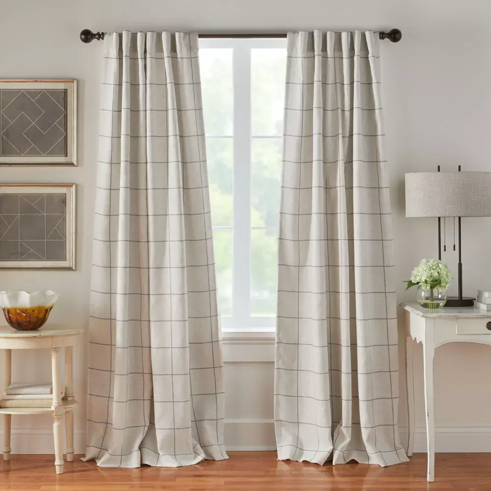Brighton Windowpane Plaid Lined Room Darkening Single Window Curtain Panel Elrene Home Fashions