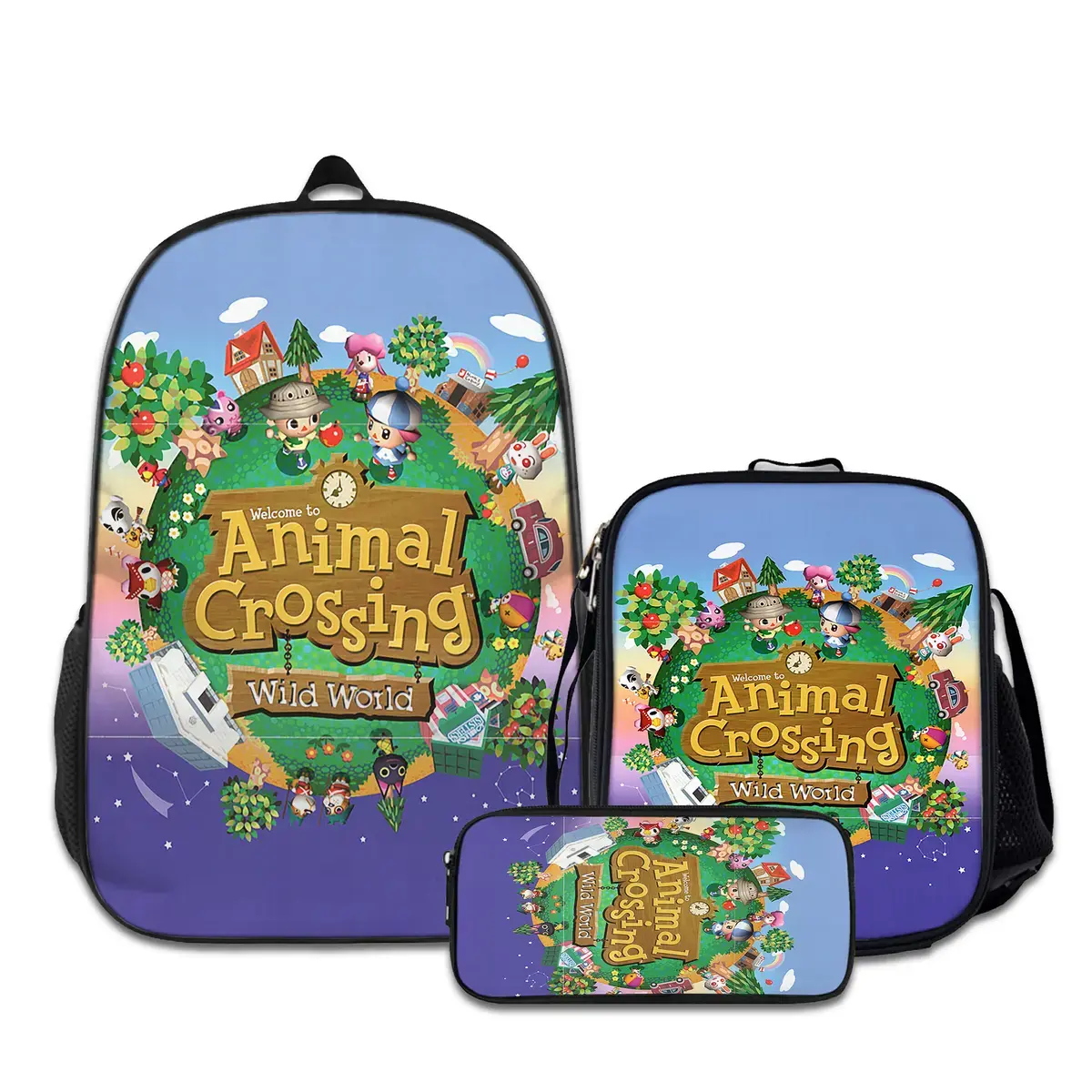 3PCS Backpacks for Girls Set, Cute animal-crossing-1 School Backpack for Boys with Lunch Box and Pencil Case, Aesthetic Bookbag for Teens, Lightweight Classic Backpack for Travel, Work, Picnic
