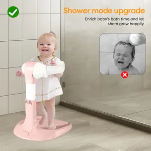 BabyBond Adjustable Baby Shower Stand with Anti-Slip & Anti-Pinch Design - Safe Standing Bath Support for Infants 8-36 Months, Ideal for Toddler Self-Standing Bathing, Ideal Christmas Gifts for Girls & Boys-Pink