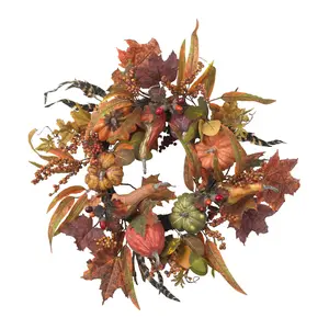 24" Pumpkin & Berry Wreath by Nearly Natural
