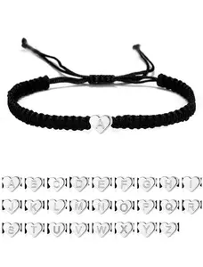 Initial Heart Bracelet Black with Heart Charm Adjustable Design Unisex Gift for Significant Other Anniversary Valentine's Day Friendship