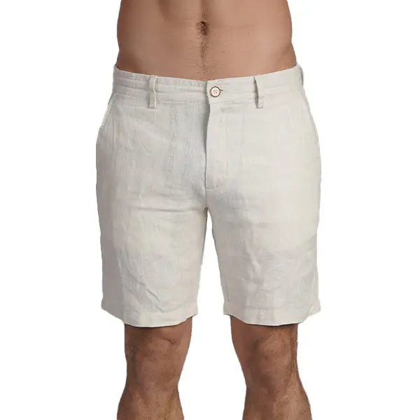 100% Linen Slim Fit Shorts - Beige