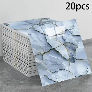 Peel-and-stick kitchen wall panel tiles set of 20 - Waterproof self-adhesive kitchen wall stickers, easy DIY installation tile guard plates, heat-resistant decorative wall covering material (ice blue) Marble Pattern Wallpaper