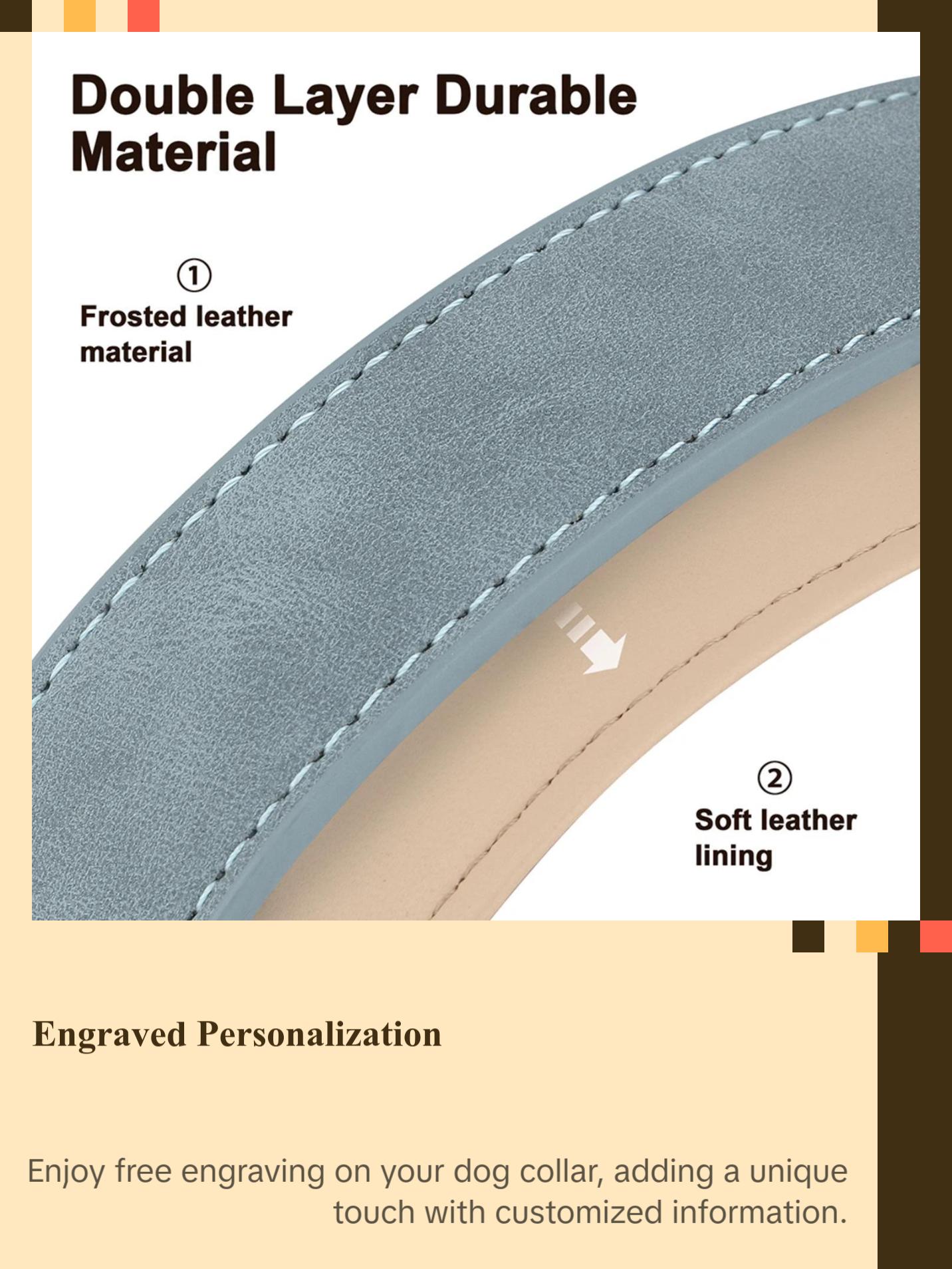 New Soft Padded Personalized PU Leather Dog Collar with Free Engraved ID Tag for Small, Medium and Large Dogs - Ideal for Pugs a