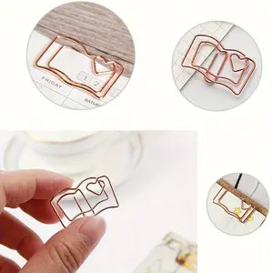 30 Pack of Books Love Paper Clips Cute Metal Bookmark Test Papers Rose Gold Curve Pins