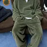 Men's Fleece Set, Lamb Fur Set, Homeewear Set, Sweatshirt Long Pants Set, Plush Set, Sleepwear, Pajama, Loungewear, Chenille, Embroidery