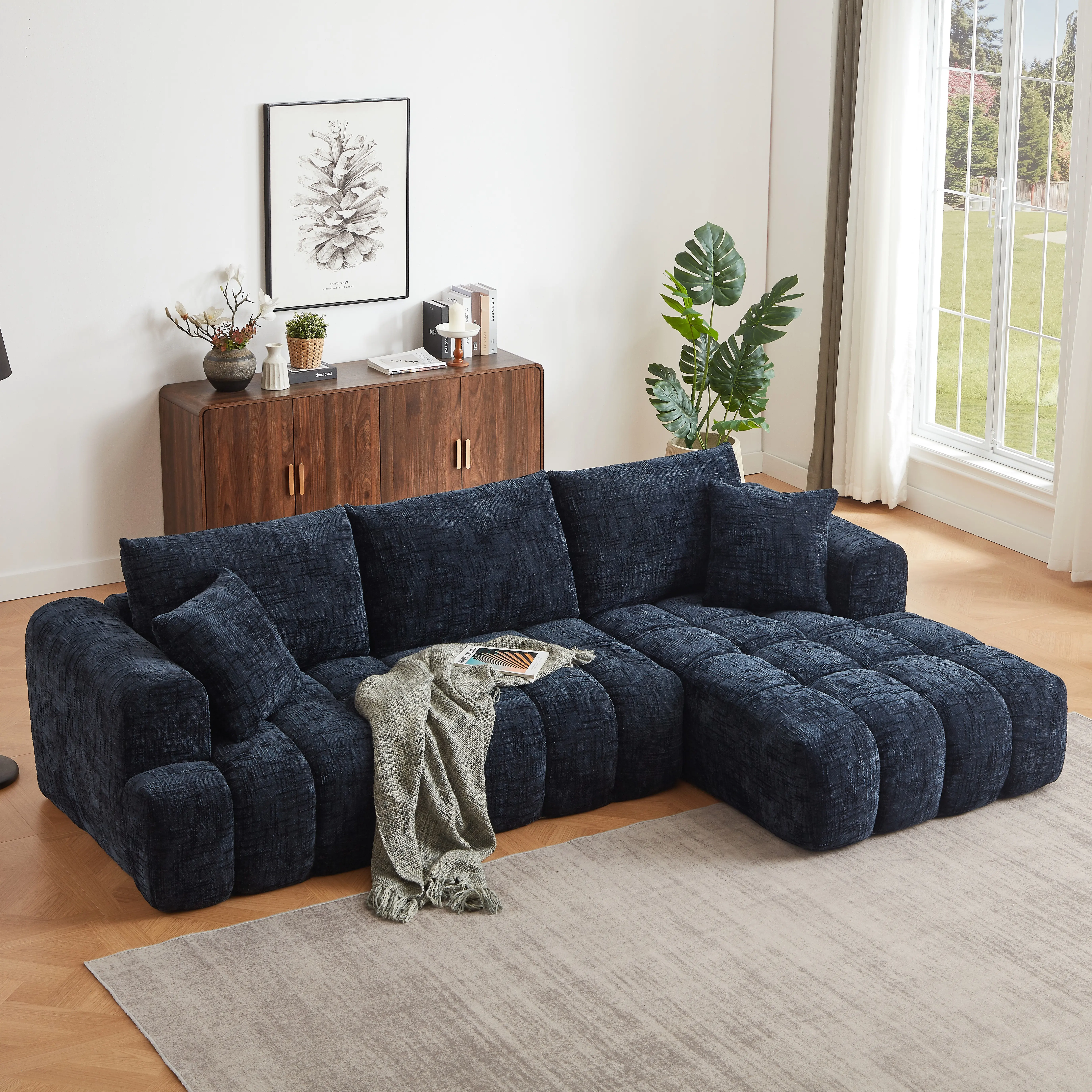 Chenille L-Shaped Oversized Sectional Sofa, Minimalist Luxury Design with Comfy Sleeper Couch, Convertible L-Shape Couch for Living Room, Apartment, Reception Spaces, No Assembly Required,