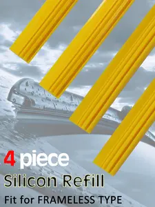 4 Piece Silicone Rubber Wiper Blade Replacement Kit, Fits Frameless Windshield Wipers, Durable & Flexible Design, Ideal for Car Care, Vehicle Wipers