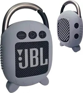 Silicone Cover Case for JBL Clip 4 Portable Bluetooth Speaker, Protective Carrying Case for JBL Clip 4 Portable Bluetooth Speaker Stand up Holder (Grey)