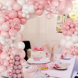199Pcs Pink Bow Balloons Arch Kit Coquette Balloons Garland with 260 Clear Balloons Pink Ribbon Bow for Bow Coquette Birthday Decorations Bachelorette Shower Bridal Shower Light Pump