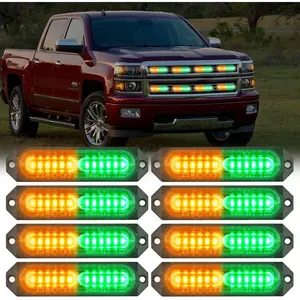 Nilight 8PCS Led Strobe lights 12LED Amber Green Light 12V 24V Surface Mount Flashing Lights Ultra Slim Sync Feature Mini Grille for Cars Trucks Off Road Vehicles SUV