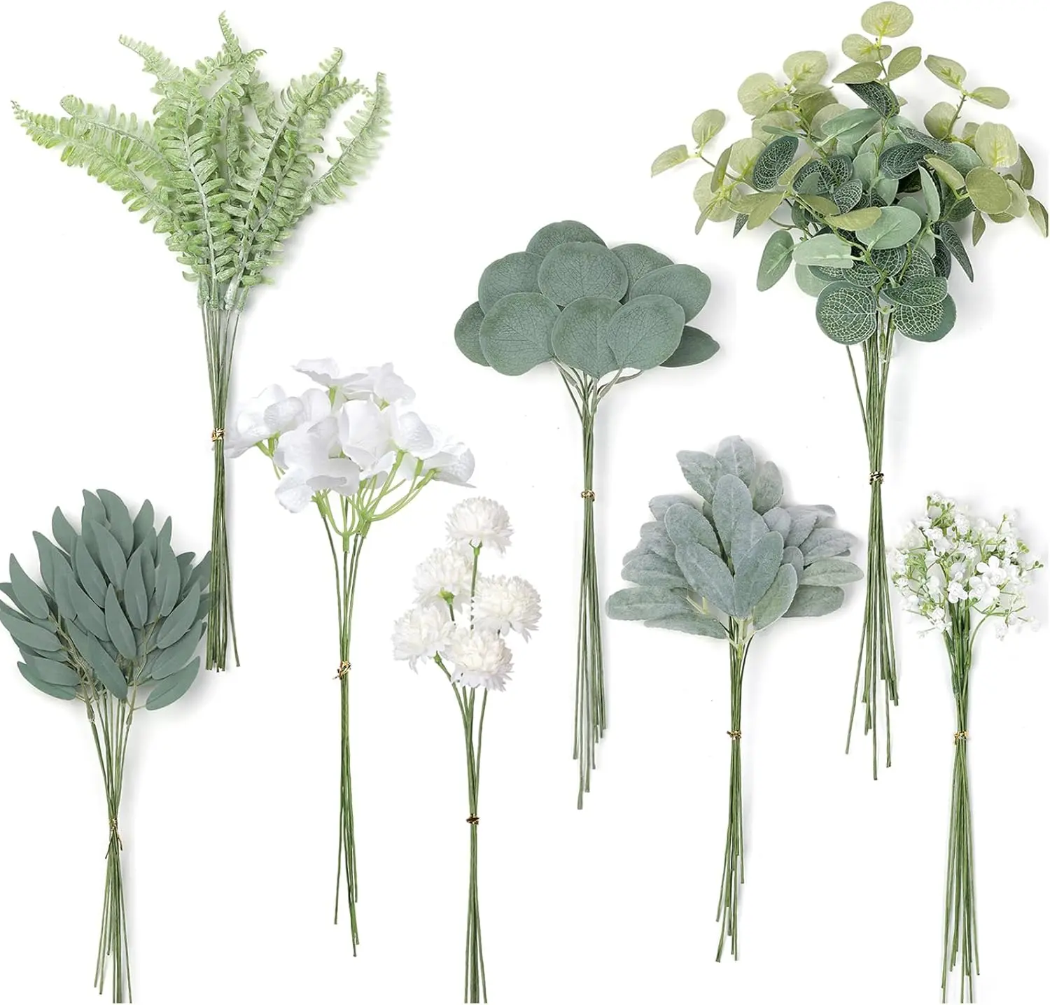 65Pcs Artificial Greenery Stems Box Set, Faux Greenery Branches Fake Eucalyptus for Wedding DIY Bouquets Floral Arrangement Table Centerpieces (Dusty Green & White)